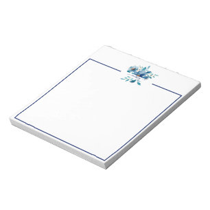Bright blue watercolor floral personalized notepad