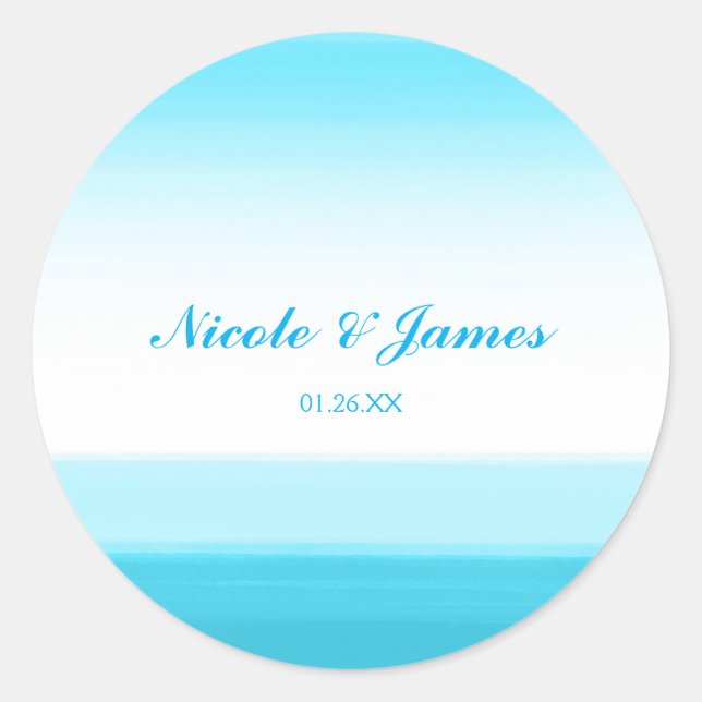 Bright Blue Watercolor Wedding Favour Stickers (Front)