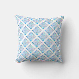 BRIGHT BLUE WHITE HAMPTONS GRID MARBLE CUSHION