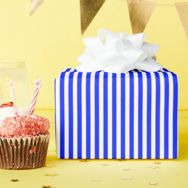 Bright Blue & White Stripes Wrapping Paper (Birthday Party)