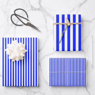 Bright Blue & White Stripes Wrapping Paper Sheet