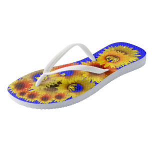 Bright Blue & White  Unisex Sunflower Flip Flops