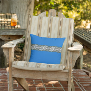 Bright Blue With A Grey Accented Design Outdoor Pillow