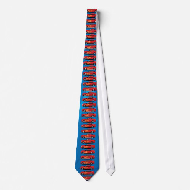Bright Blue with Red Sports Car Flames Guys Tie (Front)