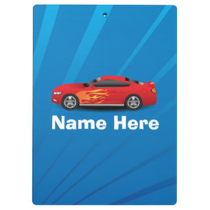 Bright Blue with Red Sports Car Flames Kids Boys Clipboard