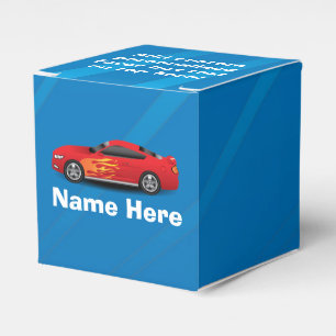 Bright Blue with Red Sports Car Flames Kids Boys Favor Box