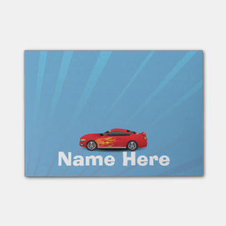 Bright Blue with Red Sports Car Flames Kids Boys Post-it Notes