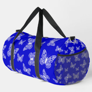 BRIGHT BLUE WITH WHITE FLYING BUTTERFLIES DUFFLE BAG