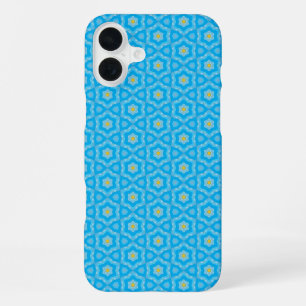 Bright blue with yellow pattern iPhone 16 plus case