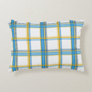 Bright Blue Yellow Plaid Aesthetic Accent Pillow