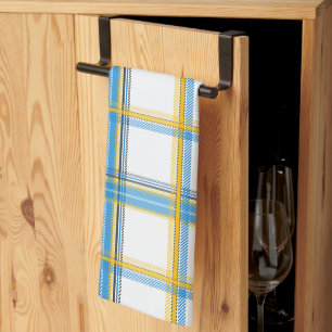 Bright Blue Yellow Plaid Aesthetic Kitchen Towel