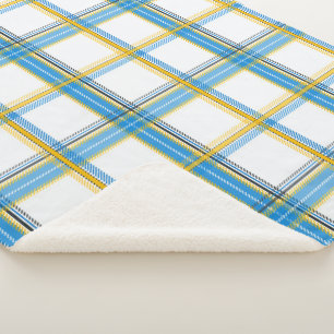 Bright Blue Yellow Plaid Aesthetic Sherpa Blanket