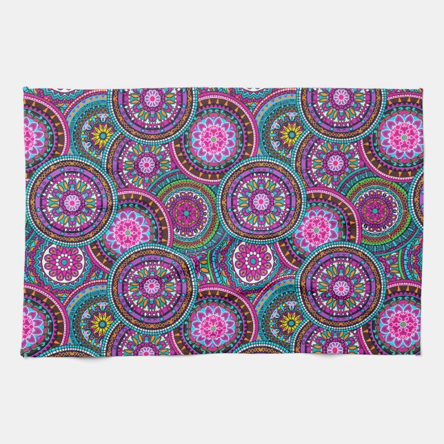Bright Bohemian Boho Hippy Chic Pattern Kitchen Towel (Horizontal)