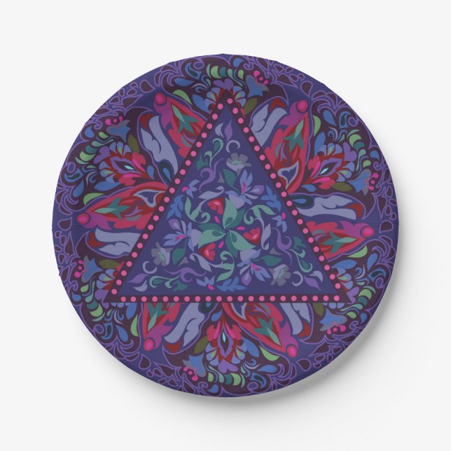 Bright Bohemian Boho Hippy Chic Pattern Paper Plate (Front)