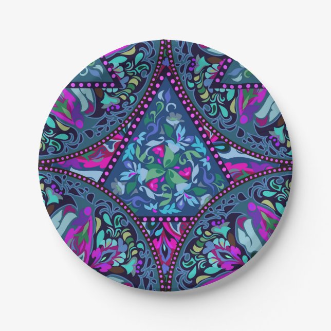 Bright Bohemian Boho Hippy Chic Pattern Paper Plate (Front)