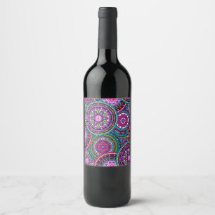 Bright Bohemian Boho Hippy Chic Pattern Wine Label