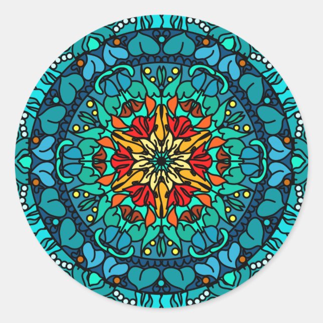 Bright Bohemian Boho Mandala Chic Pattern   design Classic Round Sticker (Front)