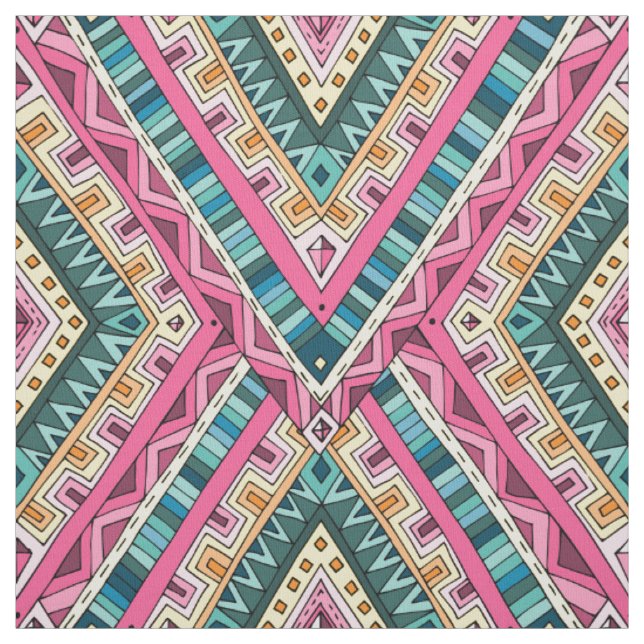 Bright Boho Colourful abstract tribal pattern Fabric (Swatch)