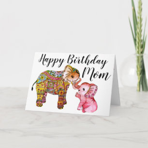 Bright Boho Elephants Happy Birthday Mom Card