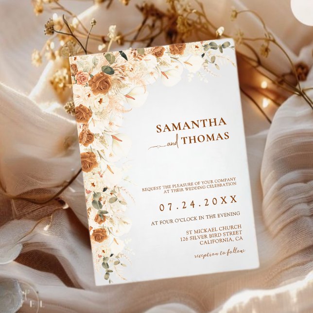 Bright Boho Fall Roses & Calla Lily Wedding Invitation (Creator Uploaded)