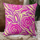 Bright Boho Floral Swirl Watercolor Throw Pillow<br><div class="desc">Hot pink - purple and yellow floral swirl pattern</div>