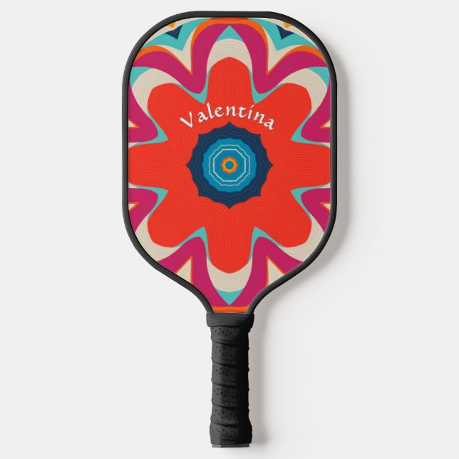Bright Boho Flower Colourful Personalized Pickleball Paddle (Front)