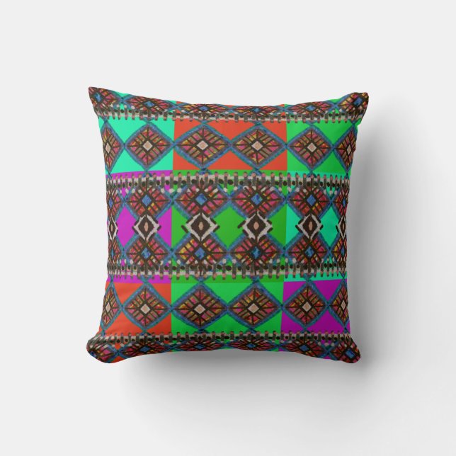 Bright Boho Patchwork | Mud Cloth Inspired Throw Pillow (Front)