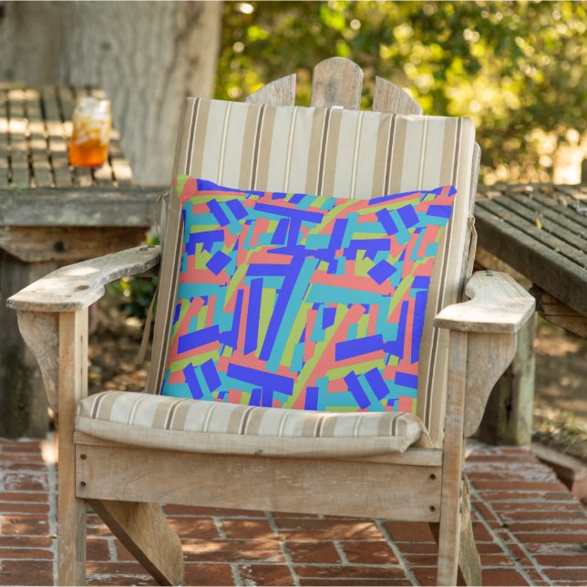 Bright Bold Blue Green Coral Abstract Patches Outdoor Pillow (Chair)