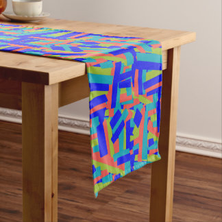 Bright Bold Blue Green Coral Abstract Patches Short Table Runner