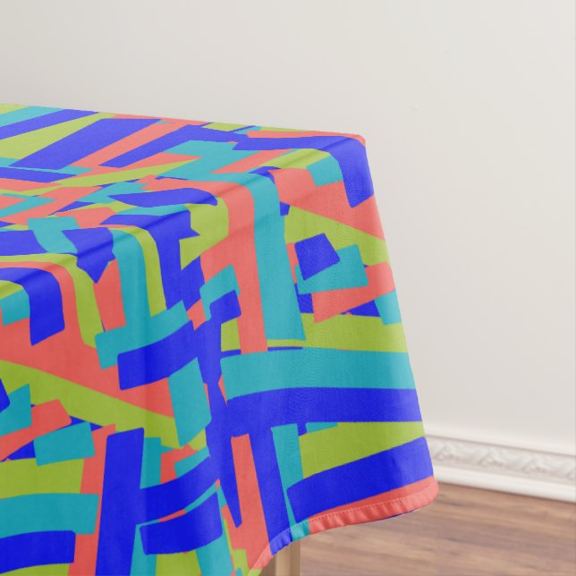 Bright Bold Blue Green Coral Abstract Patches Tablecloth (In Situ)