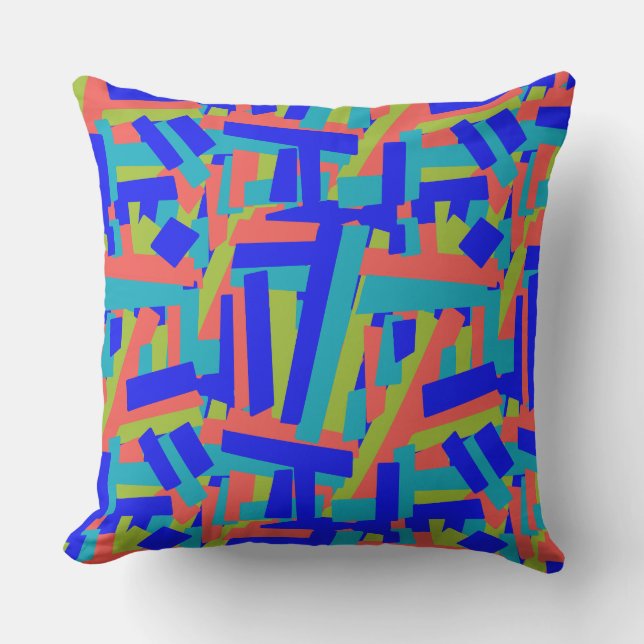 Bright Bold Blue Green Coral Abstract Patches Throw Pillow (Front)