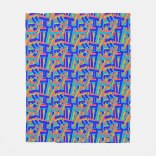 Bright Bold Blue Lime, Coral Abstract Patches Fleece Blanket
