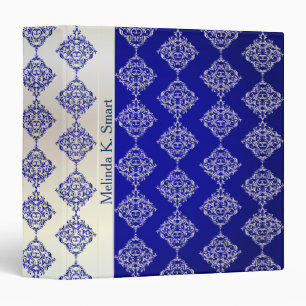 Bright Bold Blue & Satin White Damask  Personalize Binder