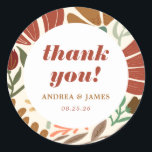 Bright Bold Boho Terracotta Floral Thank You Classic Round Sticker<br><div class="desc">Bright Bold Boho Terracotta Floral Thank You Classic Round Sticker</div>