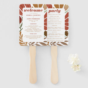 Bright Bold Boho Terracotta Floral Wedding Hand Fan