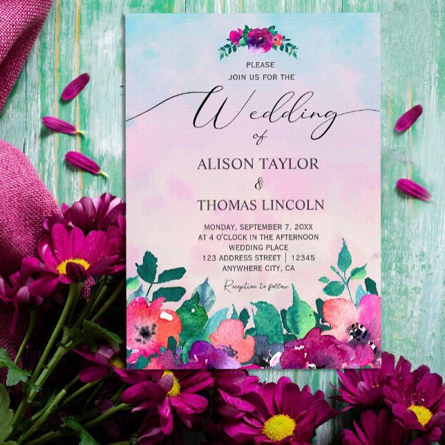 Bright & Bold Colourful Floral Invitation (Bright & Bold Colorful Floral Invitation #watercolorflowers #brightinvitation)