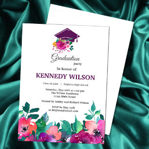 Bright & Bold Colourful Florals Graduation Invitation