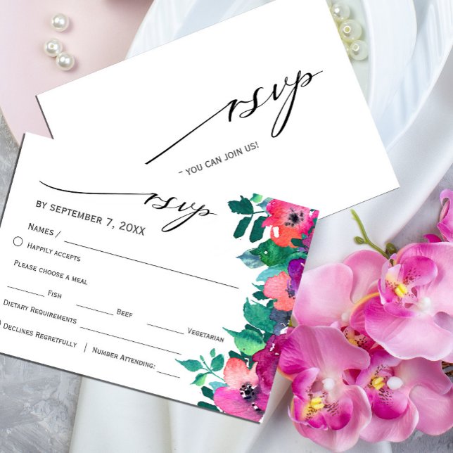 Bright & Bold Colourful Florals RSVP Card (Bright blooms and bold colors – RSVP #rustic #watercolorflowers)