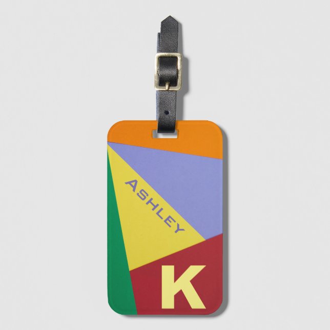 Bright Bold Colourful Geometric Modern Personalise Luggage Tag (Front Vertical)