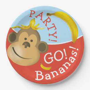 Bright Bold Colourful Go Bananas Monkey Party Paper Plate