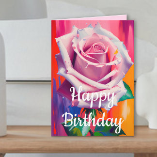 Bright & Bold Colourful Pink Spring Rose Birthday Card