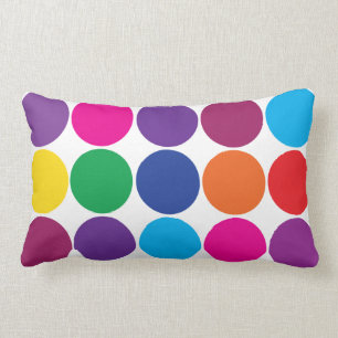 Bright Bold Colourful Rainbow Circles Polka Dots Lumbar Pillow