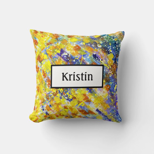 Bright Bold Colours Abstract Monogram Throw Pillow (Front)
