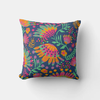 Bright Bold Floral Print Throw Pillow