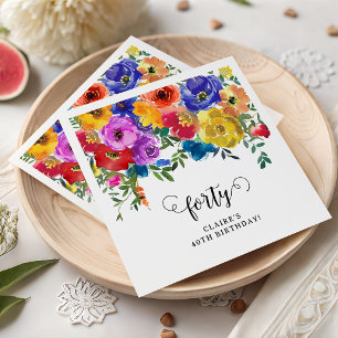 Bright & Bold Florals 40th Birthday Napkin
