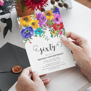 Bright & Bold Florals 60th Birthday Invitation