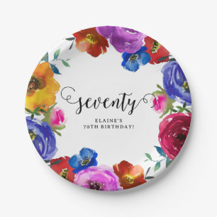 Bright & Bold Florals 70th Birthday Paper Plate