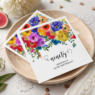 Bright & Bold Florals 90th Birthday Napkin