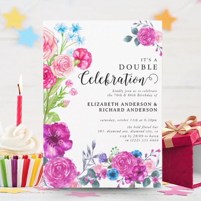 Bright & Bold Florals Double Celebration Birthday Invitation (Creator Uploaded)