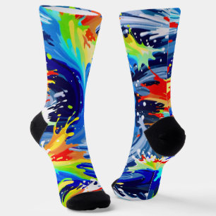 Bright Bold Fun Paint Splatter Swirl Asymmetrical Socks